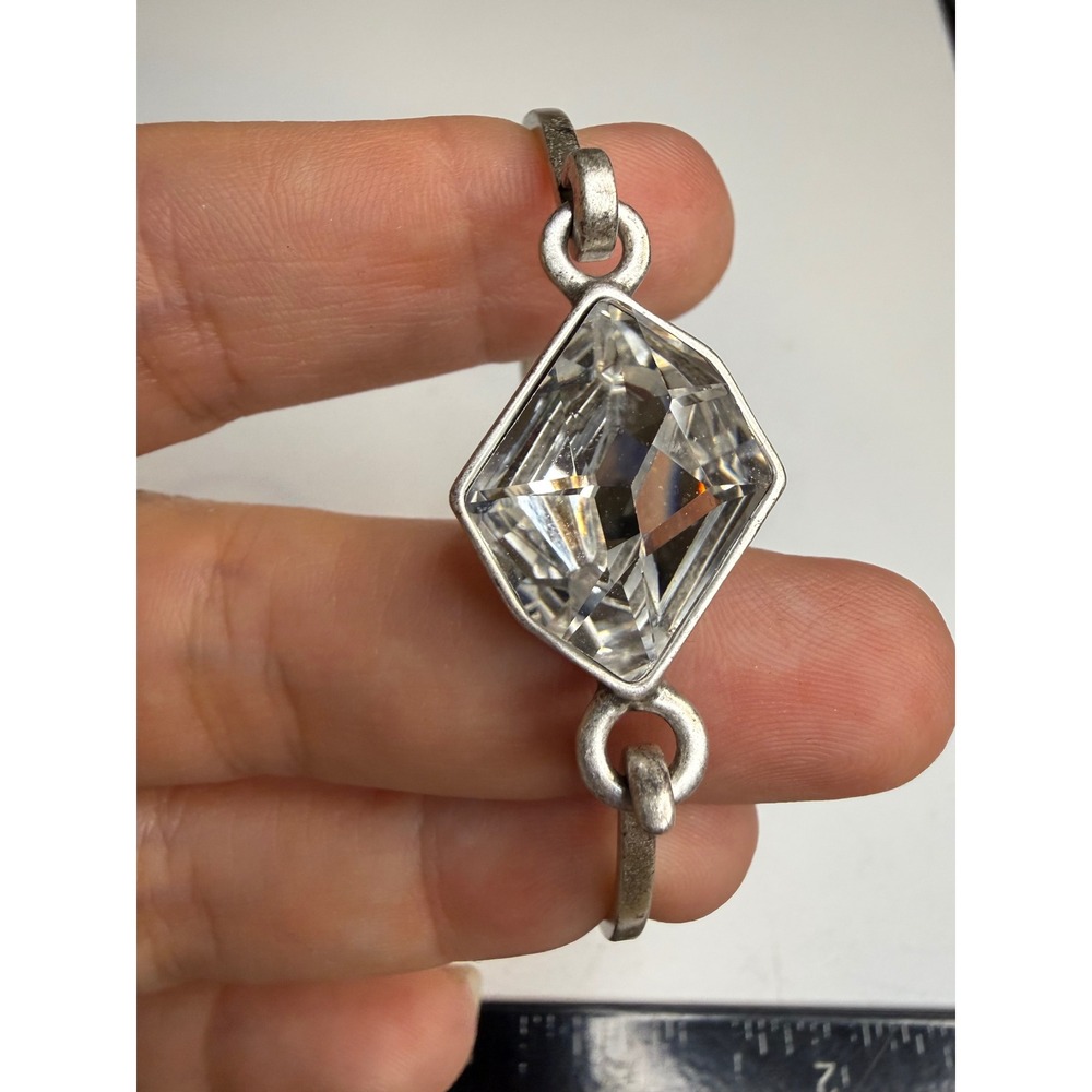 Designer Silver Tone Bangle Bracelet Large Faceted Clear Crystal Geometric HC
